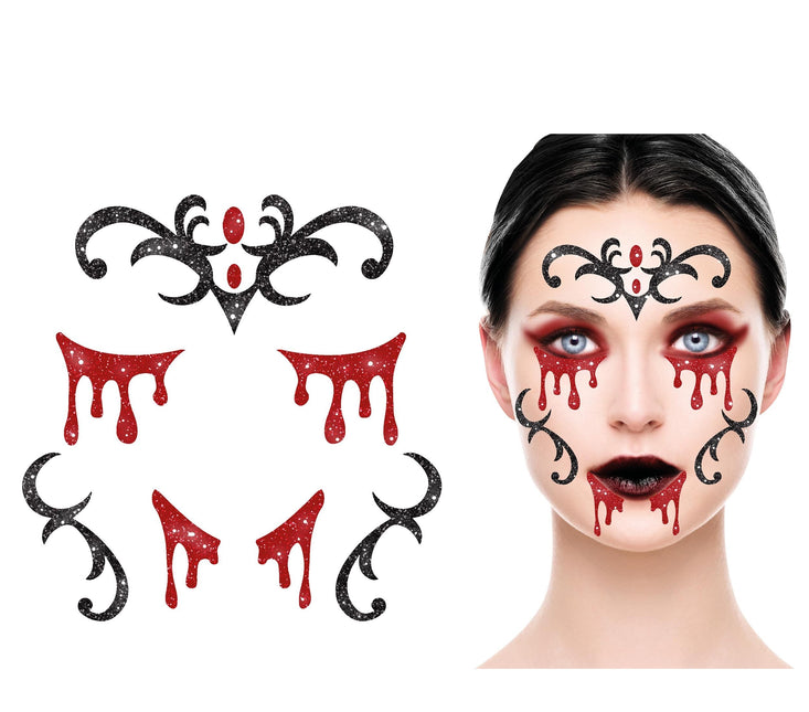 Halloween Face Stickers Vampyr Glitter 20cm