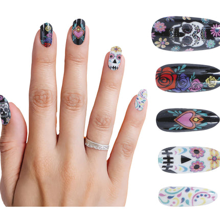Dia De Los Muertos Falska naglar 10st