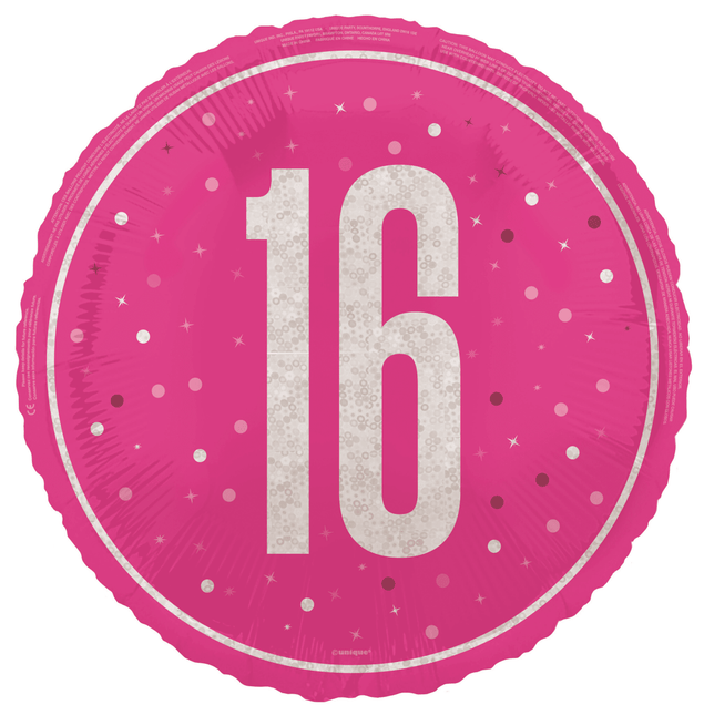 16 Jaar Helium Ballon Roze Leeg 45cm van Unique koop je bij Partywinkel