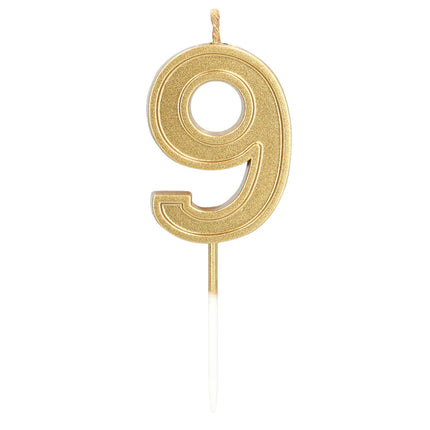 Ljus Elegant ”9” guld på pinne (3 x 4,2 x 0,7 cm)