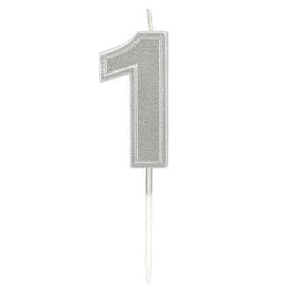 Ljus Elegant ”1” i silver på pinne (3 x 4,2 x 0,7 cm)