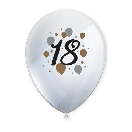 18 Jaar Ballonnen Wit Goud Leeg 27,5cm 6st van Procos koop je bij Partywinkel