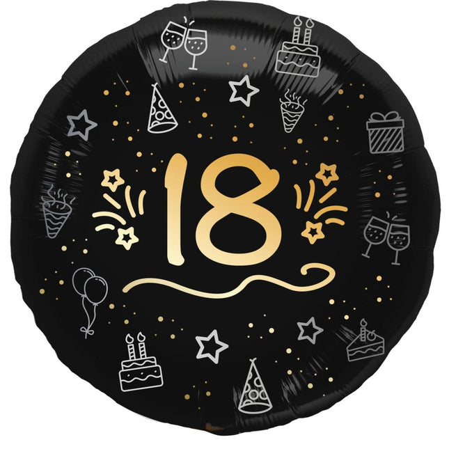 18 Jaar Helium Ballon Zwart Goud Leeg 45cm van Folat koop je bij Partywinkel