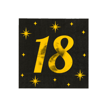 18 Jaar Servetten Zwart Goud 19cm 16st van Paper Dreams koop je bij Partywinkel