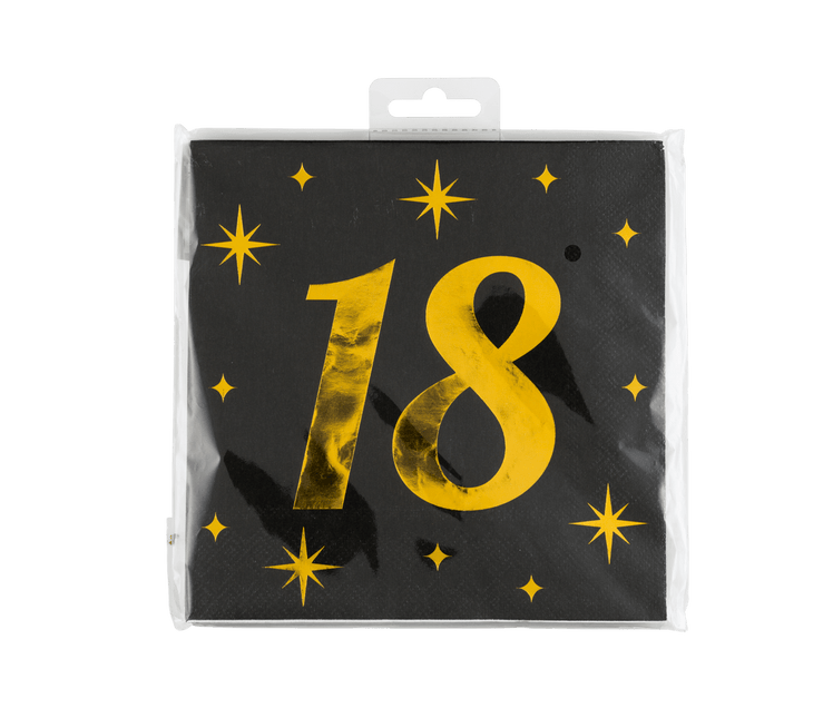 18 Jaar Servetten Zwart Goud 19cm 16st van Paper Dreams koop je bij Partywinkel