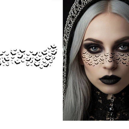 Halloween-tillgjord tatuering, svart ansikte med fladdermus, 16 cm
