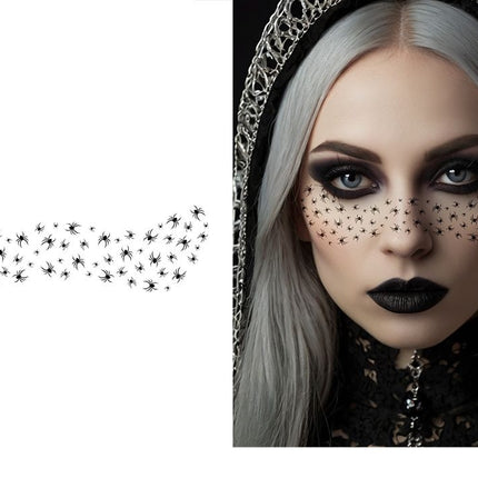 Halloween-tatuering (falsk) – svart ansikte med spindlar, 16 cm