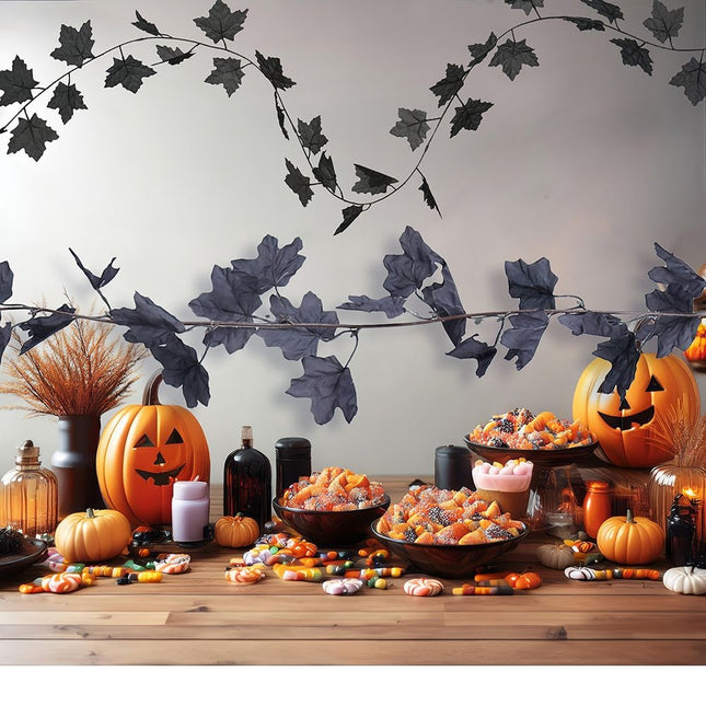 Halloween Svart bladgirlang 1,8m