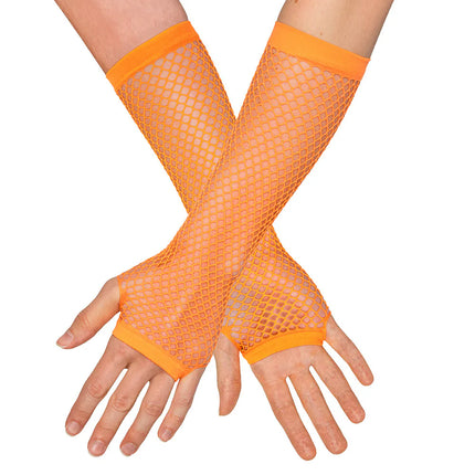 Ett par handskar med armbågsskydd, mesh, neonorange