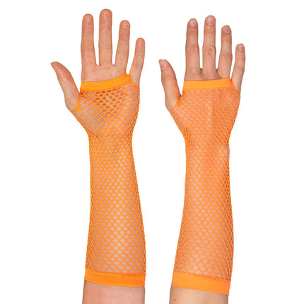 Ett par handskar med armbågsskydd, mesh, neonorange