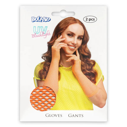 Ett par handskar med armbågsskydd, mesh, neonorange