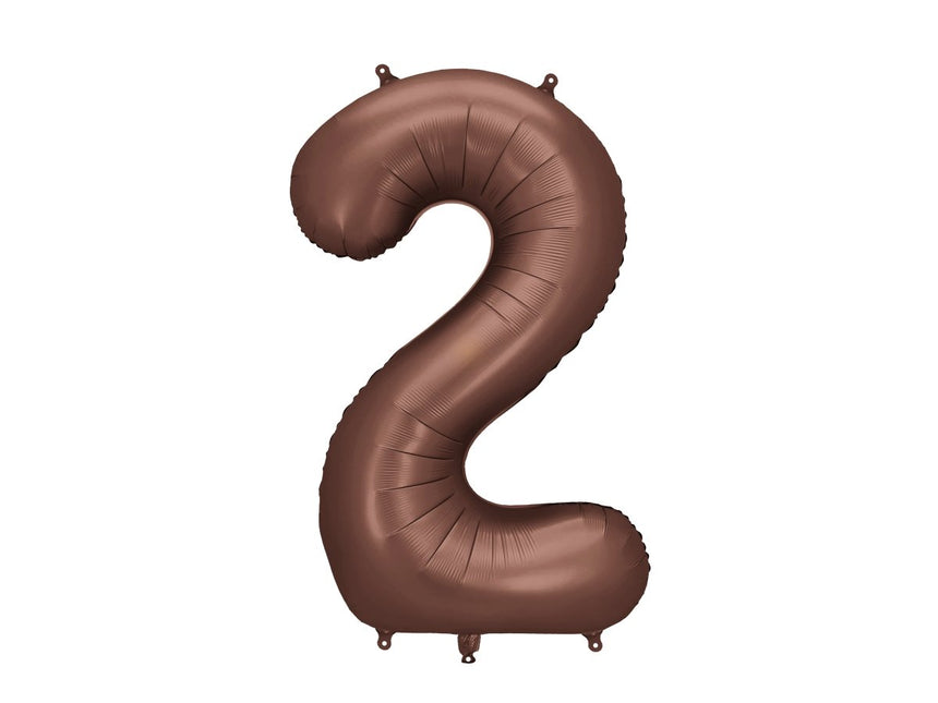 2 Jaar Cijfer Ballon Bruin Leeg 86cm van Partydeco koop je bij Partywinkel