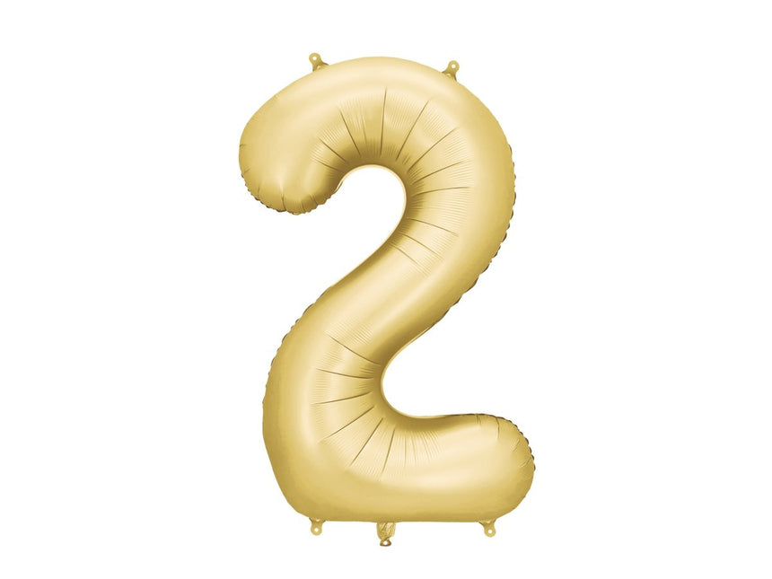 2 Jaar Cijfer Ballon Goud Satijn Folie Leeg 86cm van Partydeco koop je bij Partywinkel