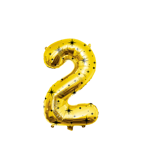 2 Jaar Cijfer Ballon Goud Zwart Sterren 86cm van Paper Dreams koop je bij Partywinkel
