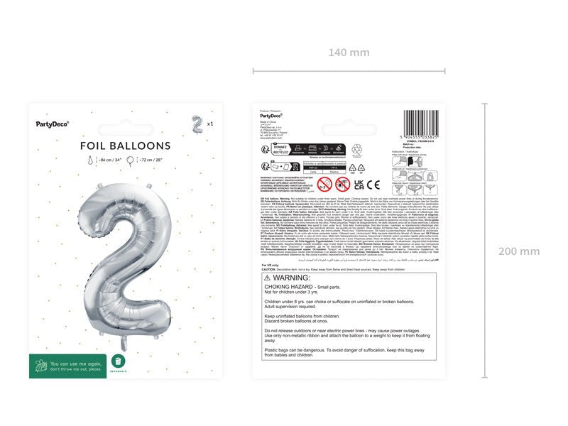 2 Jaar Cijfer Ballon Zilver Leeg 72cm van Partydeco koop je bij Partywinkel