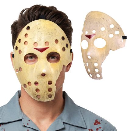 Halloween-mask, vit, hockey, trasig