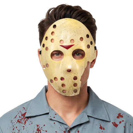 Halloween-mask, vit, hockey, trasig