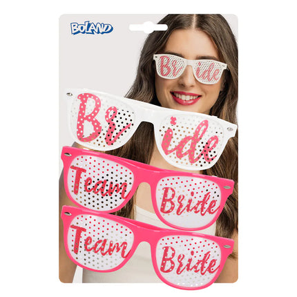 Set med 3 festglasögon ”Bride to be” (bruden och brudens följe)