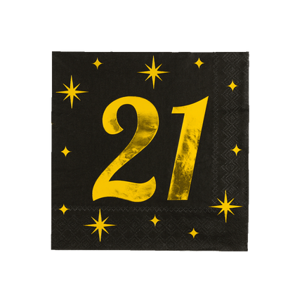 21 Jaar Servetten Zwart Goud 19cm 16st van Paper Dreams koop je bij Partywinkel
