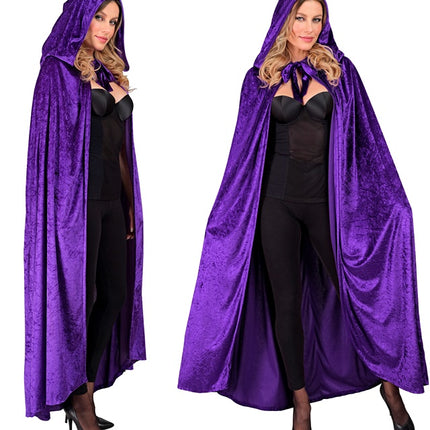 Lila sammetscape med huva 140cm