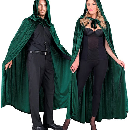 Grön sammetscape med huva 140cm
