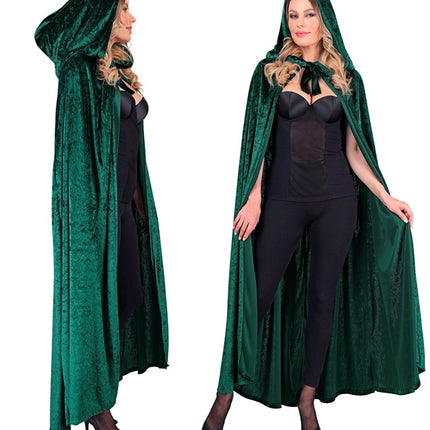 Grön sammetscape med huva 140cm