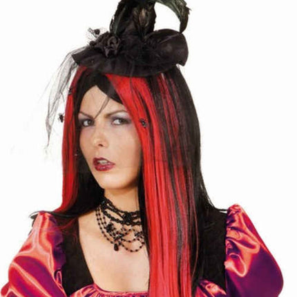 Halloween-häxhatt, svart, mini, med spindel