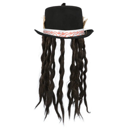 Voodoo Pop Hoed Zwart Met Haar