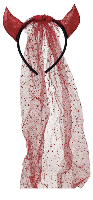 Rött hårband Djävul med slöja