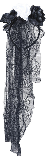 Svartvitt hårband med slöja