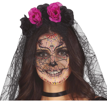 Lila Svart Hårband Med Slöja