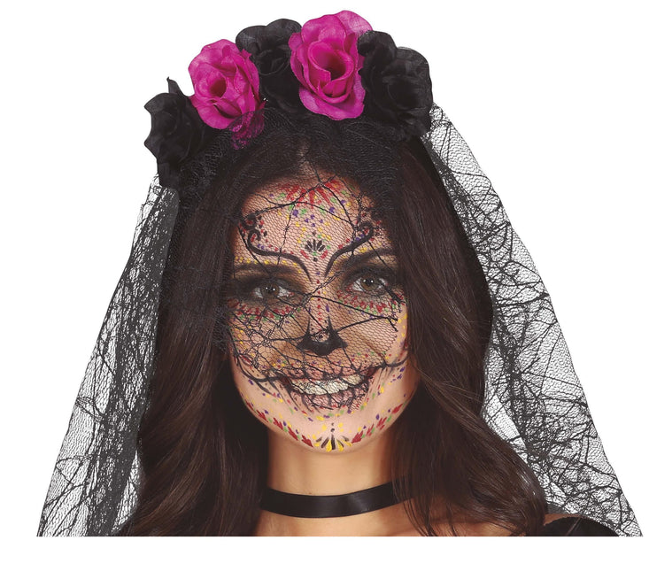 Lila Svart Hårband Med Slöja