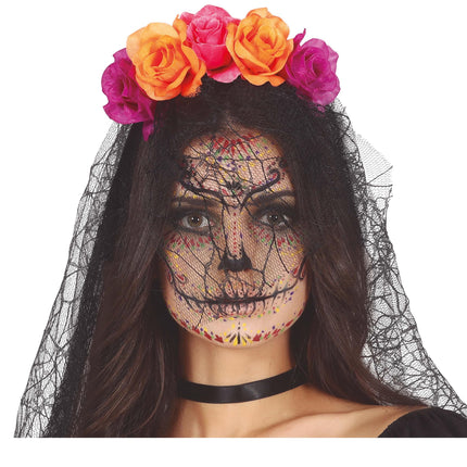 Lila Orange Hårband Med Slöja