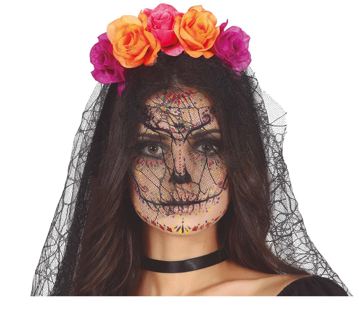 Lila Orange Hårband Med Slöja