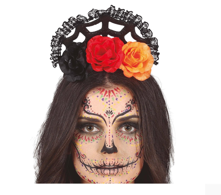 Orange Rött Hårband Med Slöja