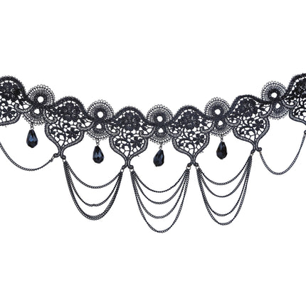 Svart halsband spets och stenar