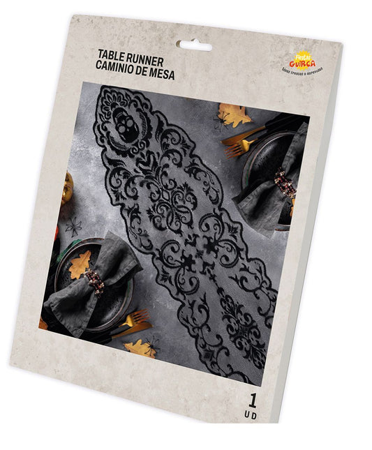 Svart Halloween Bordsduk Spets 180cm