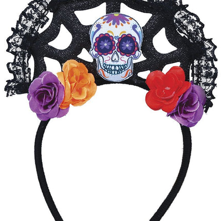 Dia De Los Muertos hårband blommor och dödskalle