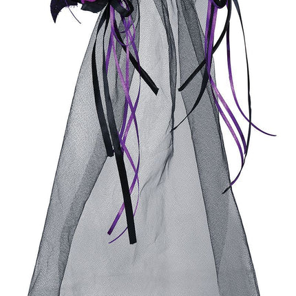 Svart Halloween hårband Lila blommor och slöja