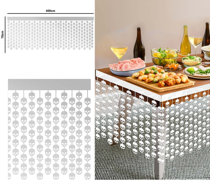 Vit Halloween bordskjol Dödskallar 4m