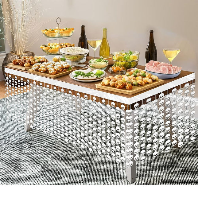 Vit Halloween bordskjol Dödskallar 4m