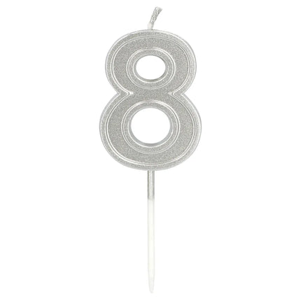 Ljus ”Elegant ’8’” i silver på pinne (3 x 4,2 x 0,7 cm)