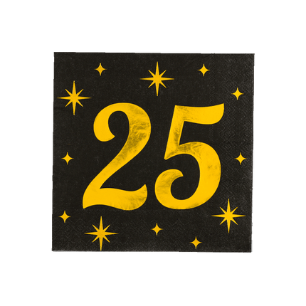 25 Jaar Servetten Zwart Goud 19cm 16st van Paper Dreams koop je bij Partywinkel