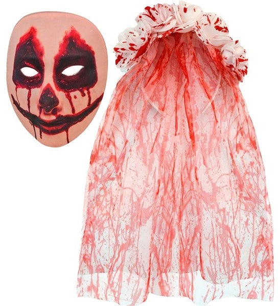 Blodig brudmask med slöja