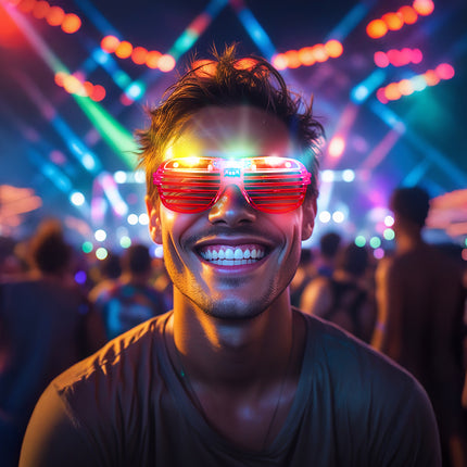 Röda glasögon med ljus