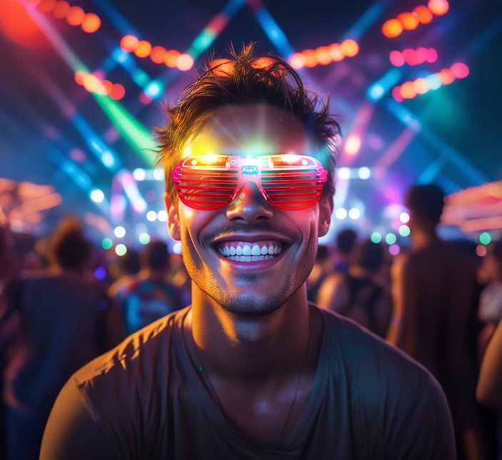 Röda glasögon med ljus