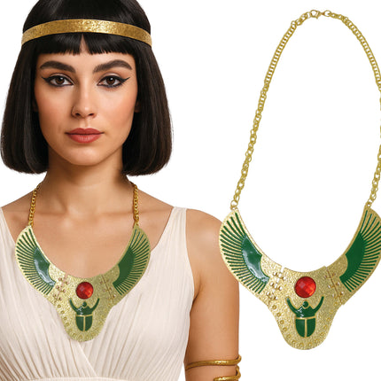 Cleopatra-halsband grönt guld
