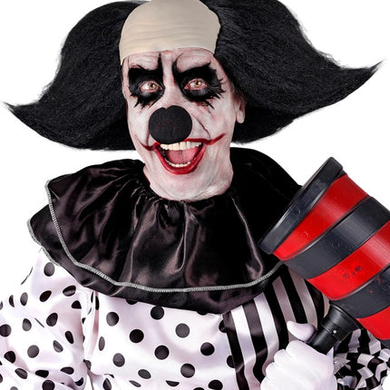 HUVUDBONAD OLYCKSBÅDANDE CLOWN MED SVART HÅR