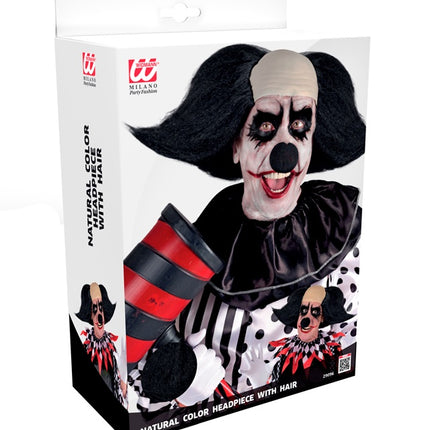 HUVUDBONAD OLYCKSBÅDANDE CLOWN MED SVART HÅR