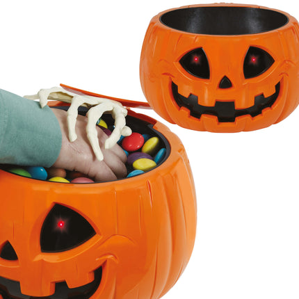 Halloween-skål Pumpa Ljus, ljud och rörelse 15 cm